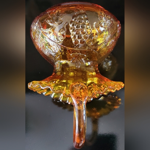 Vntg Kanawha 9" Golden Warm Amber 🍇 Crimped Basket - Picture 6 of 13